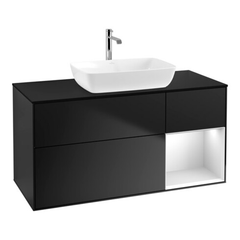 V&B Waschtischunterschrank Finion 120cm, Pl b m, Reg wh. m Lac, bla m Lac