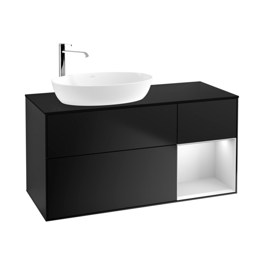 V&B Waschtischunterschrank Finion 120cm, Pl b m, Reg wh. m Lac, bla m Lac