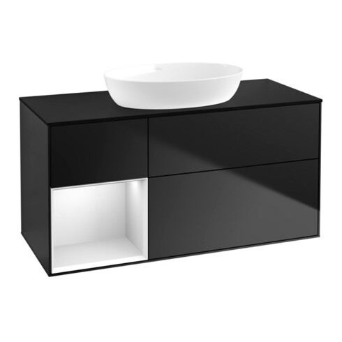 V&B Waschtischunterschrank Finion 120cm, Pl b m, Reg wh. m Lac, bla m Lac