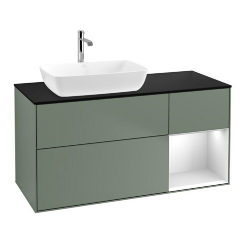 V&B Waschtischunterschrank Finion 120cm, Pl b m, Reg wh. m Lac, Oli. m Lac