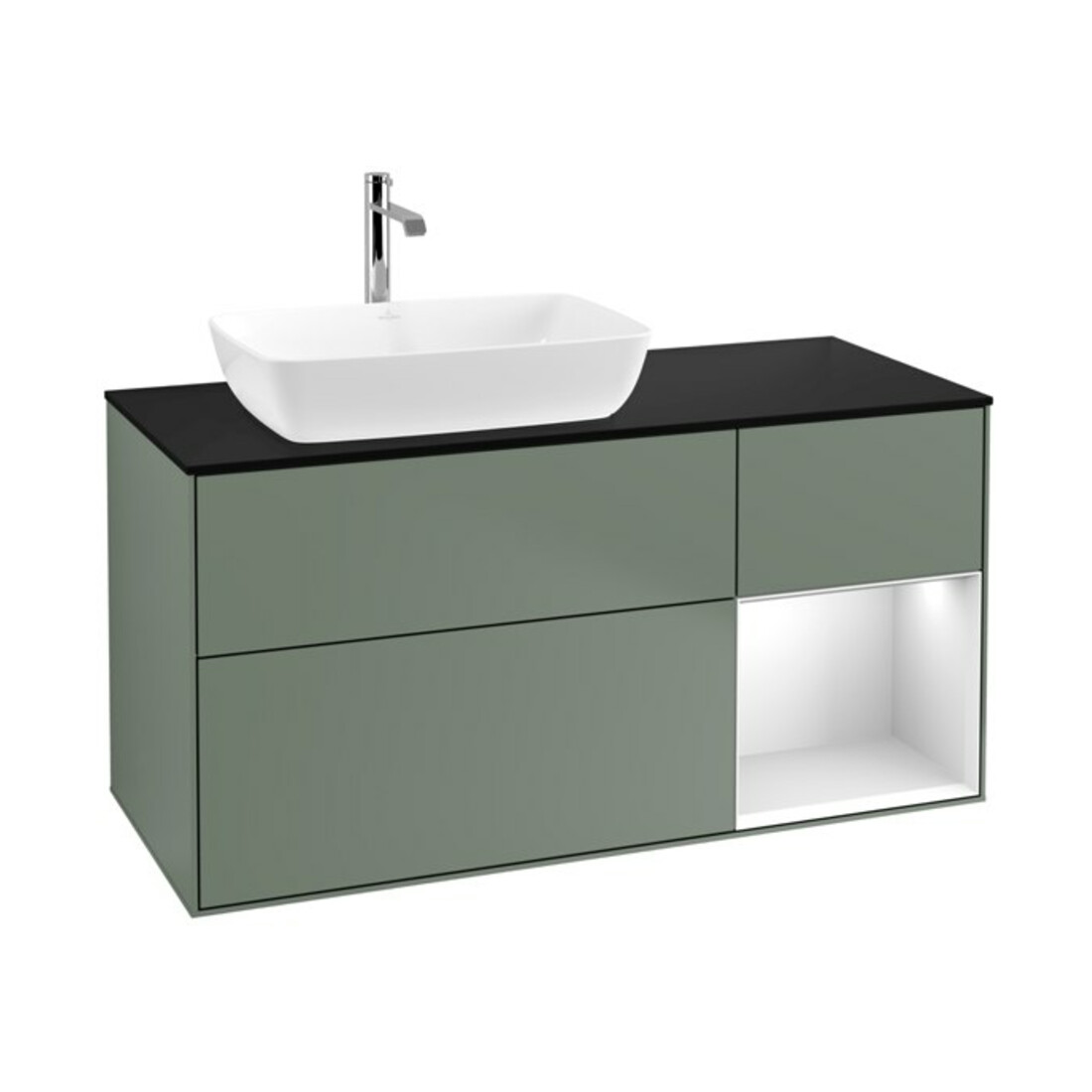 V&B Waschtischunterschrank Finion 120cm, Pl b m, Reg wh. m Lac, Oli. m Lac