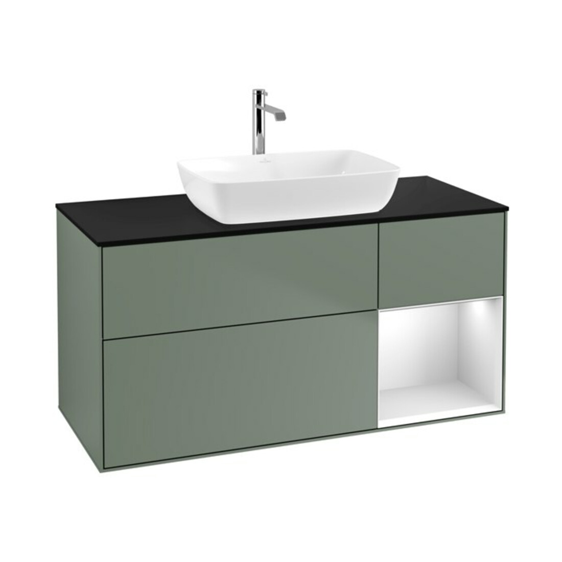 V&B Waschtischunterschrank Finion 120cm, Pl b m, Reg wh. m Lac, Oli. m Lac