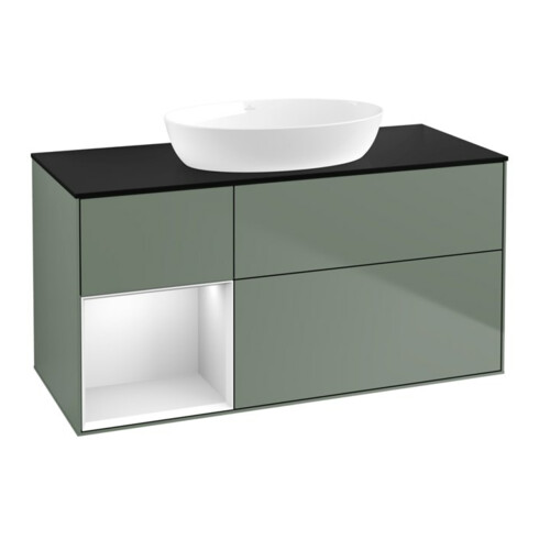 V&B Waschtischunterschrank Finion 120cm, Pl b m, Reg wh. m Lac, Oli. m Lac