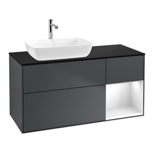 V&B Waschtischunterschrank Finion 120cm, Pl b m, Rg g w Lac, md bl. m Lac