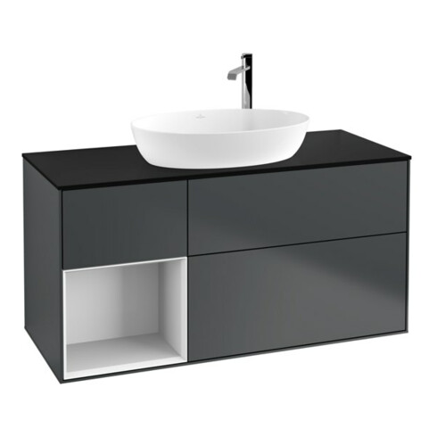 V&B Waschtischunterschrank Finion 120cm, Pl b m, Rg g w Lac, md bl. m Lac