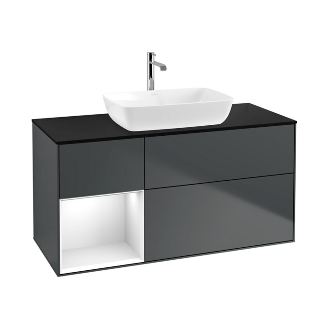 V&B Waschtischunterschrank Finion 120cm, Pl b m, Rg g w Lac, md bl. m Lac