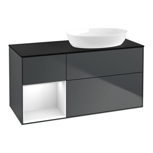 V&B Waschtischunterschrank Finion 120cm, Pl b m, Rg g w Lac, md bl. m Lac