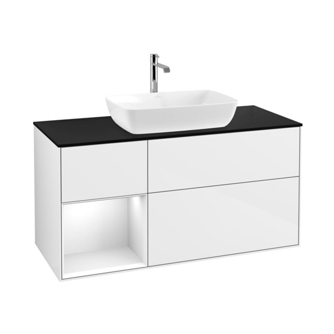 V&B Waschtischunterschrank Finion 120cm, Pl b m, Rg g wh. Lac, glo wh. Lac