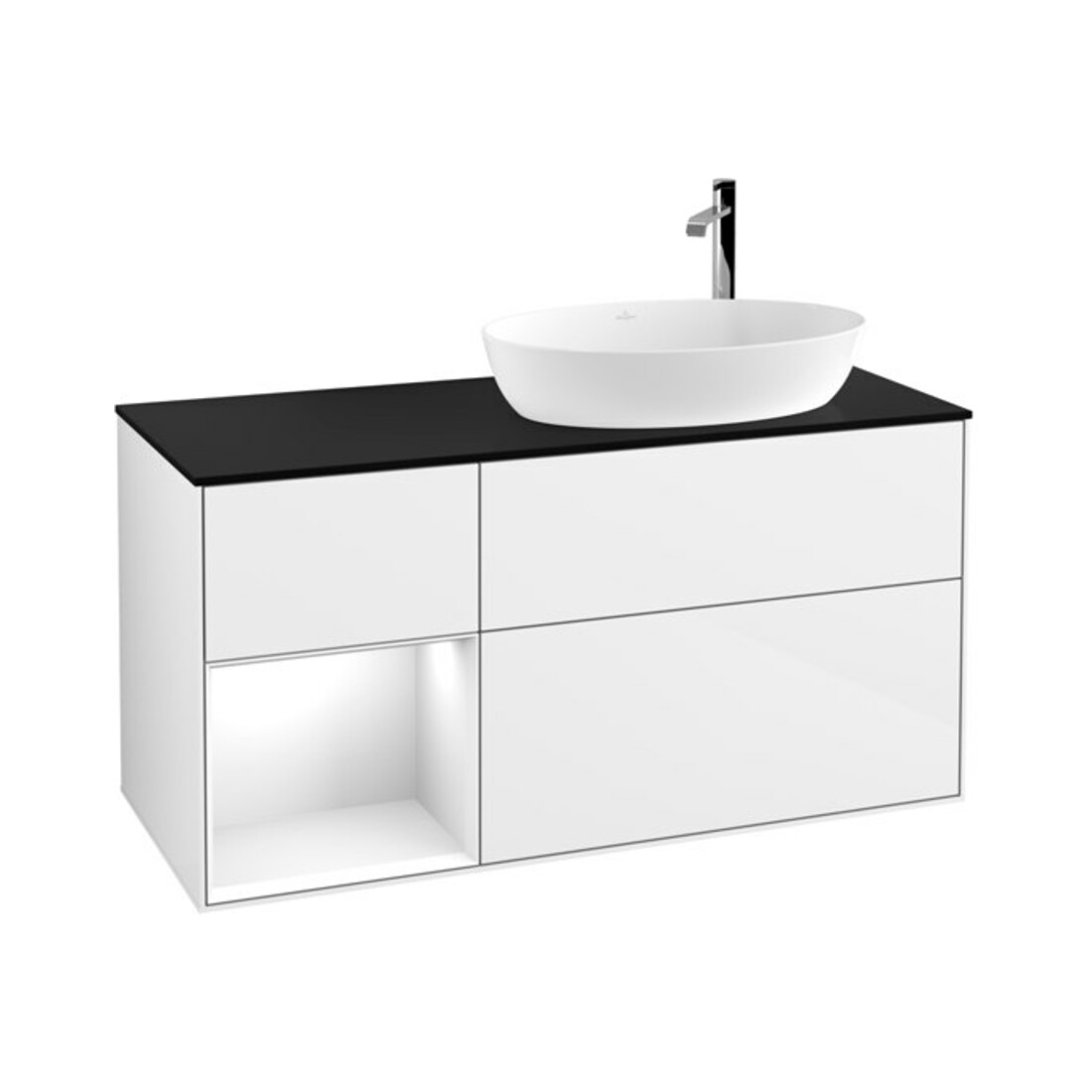 V&B Waschtischunterschrank Finion 120cm, Pl b m, Rg g wh. Lac, glo wh. Lac