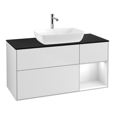 V&B Waschtischunterschrank Finion 120cm, Pl b m, Rg glo wh. Lac, wh. m Lac
