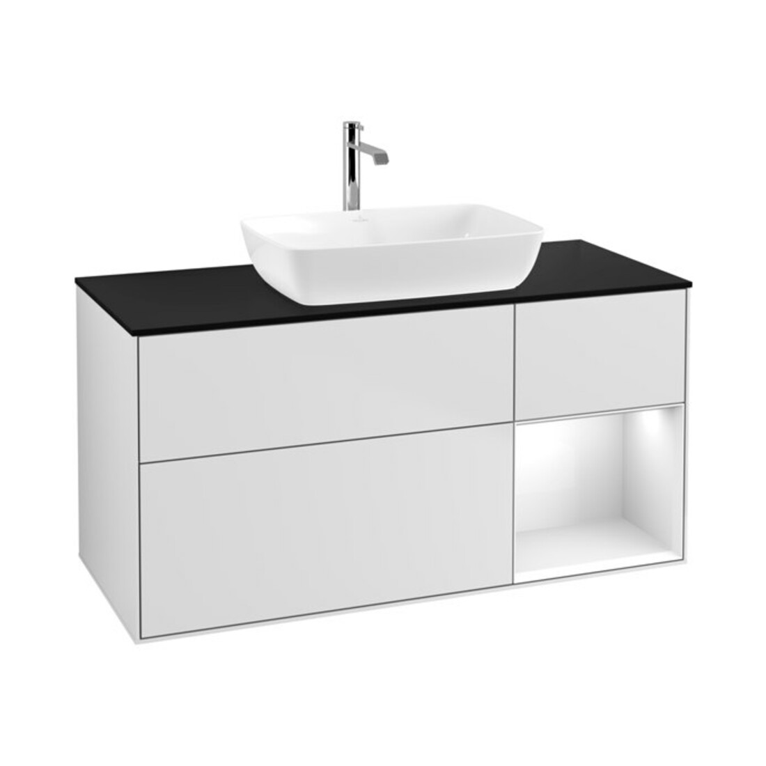 V&B Waschtischunterschrank Finion 120cm, Pl b m, Rg glo wh. Lac, wh. m Lac