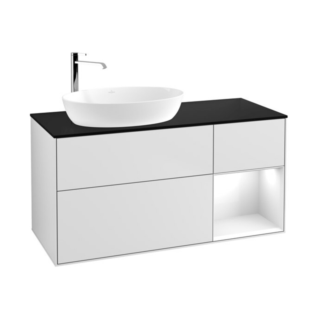 V&B Waschtischunterschrank Finion 120cm, Pl b m, Rg glo wh. Lac, wh. m Lac