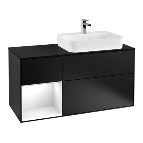 V&B Waschtischunterschrank Finion 120cm, Pl b m, Rg l g wh. Lac, bla m Lac