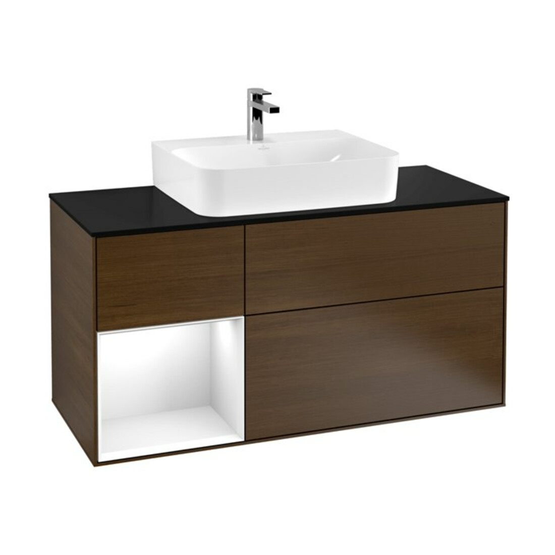 V&B Waschtischunterschrank Finion 120cm, Pl b m, Rg l glo wh. Lac, wal ven
