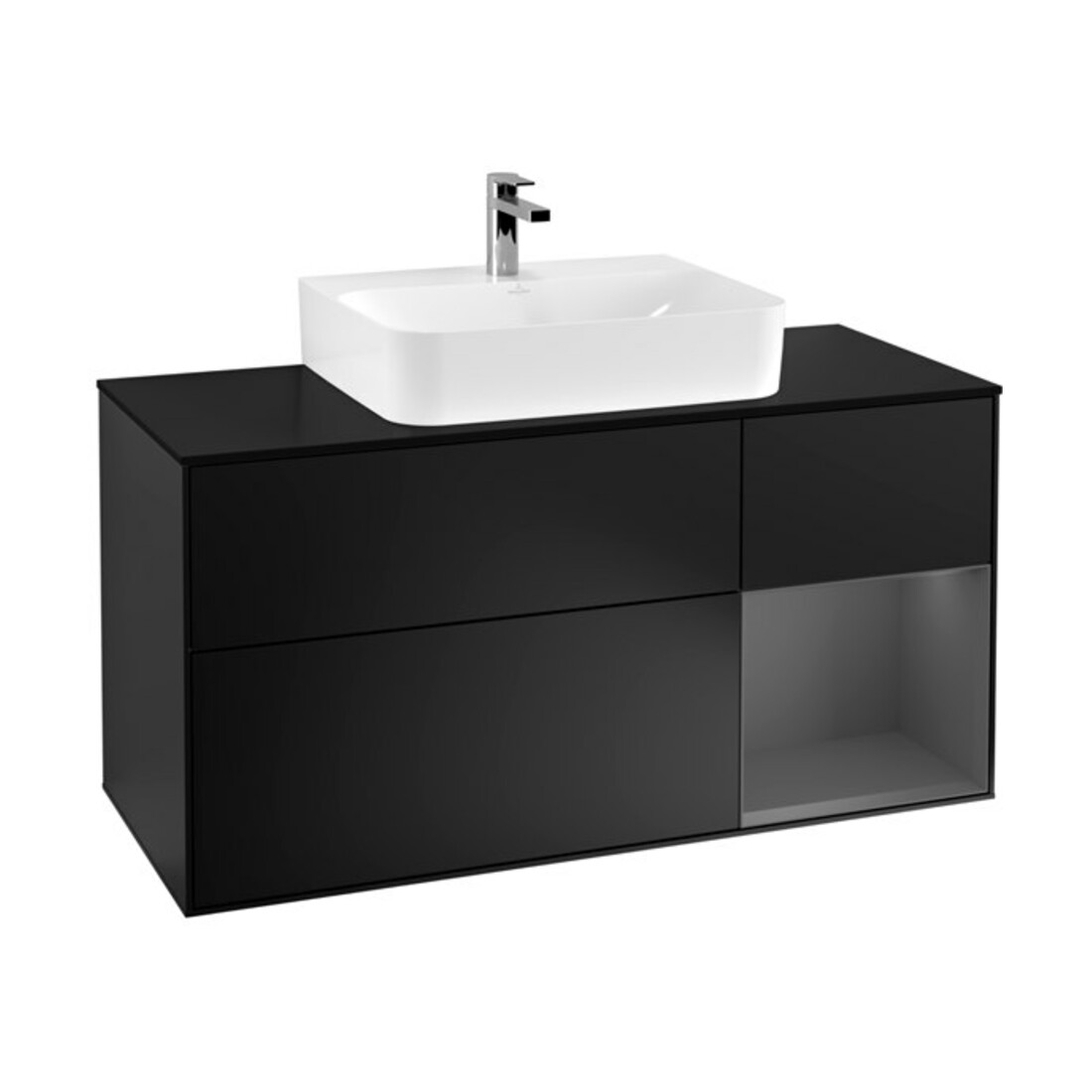 V&B Waschtischunterschrank Finion 120cm, Pl b m, Rg r A m, bla m Lac