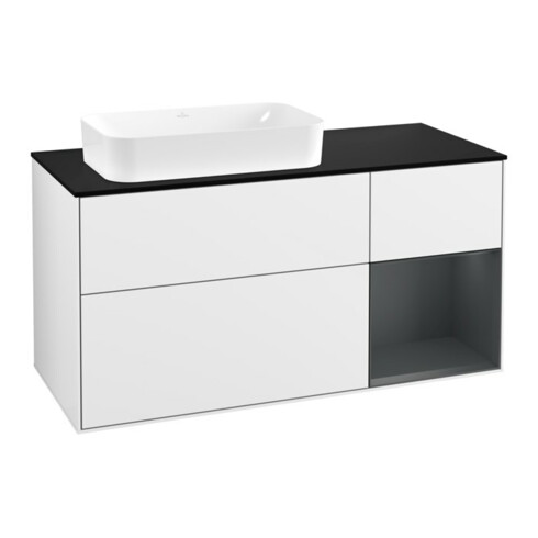 V&B Waschtischunterschrank Finion 120cm, Pl b m, Rg r md b m La, g wh. Lac