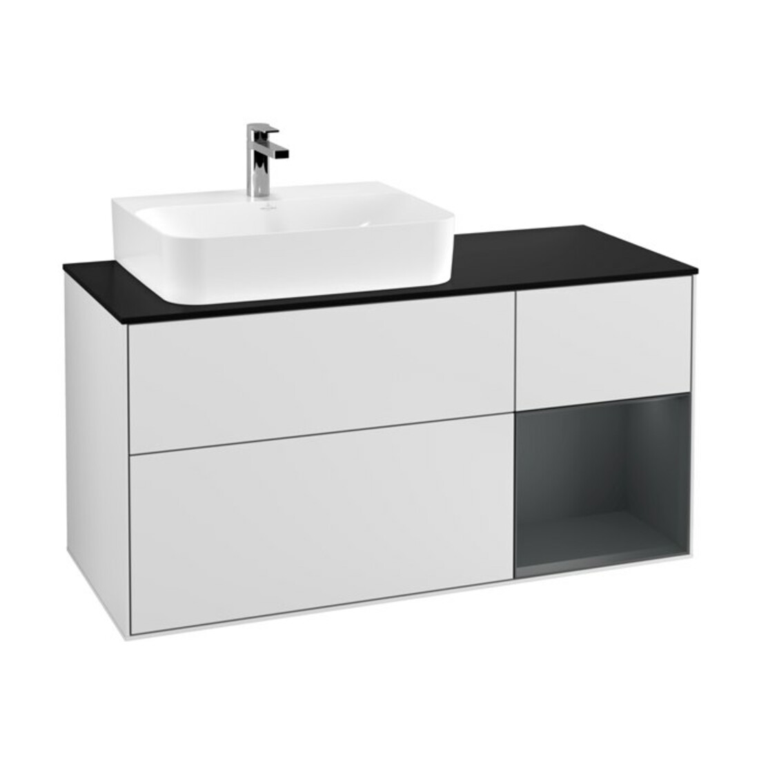 V&B Waschtischunterschrank Finion 120cm, Pl b m, Rg r md b m La, wh. m Lac