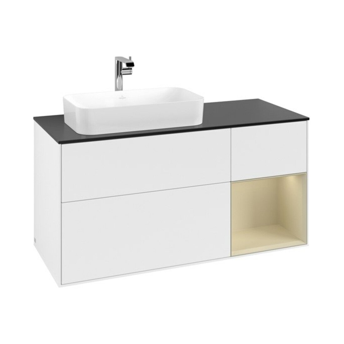 V&B Waschtischunterschrank Finion 120cm, Pl b m, Rg r si G m La, wh. m Lac