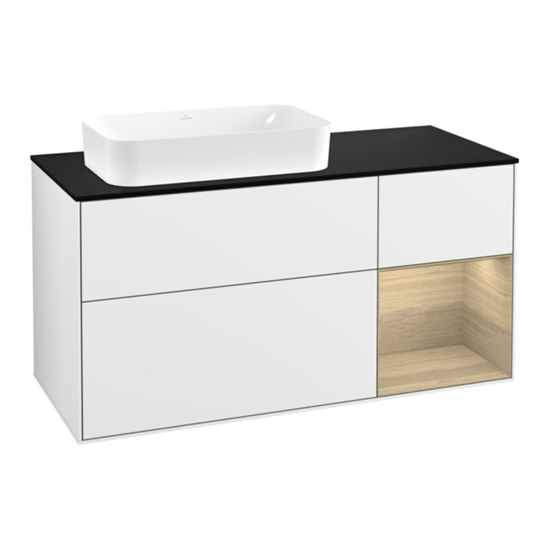 V&B Waschtischunterschrank Finion 120cm, Pl b m, Rg re Oa ven, glo wh. Lac