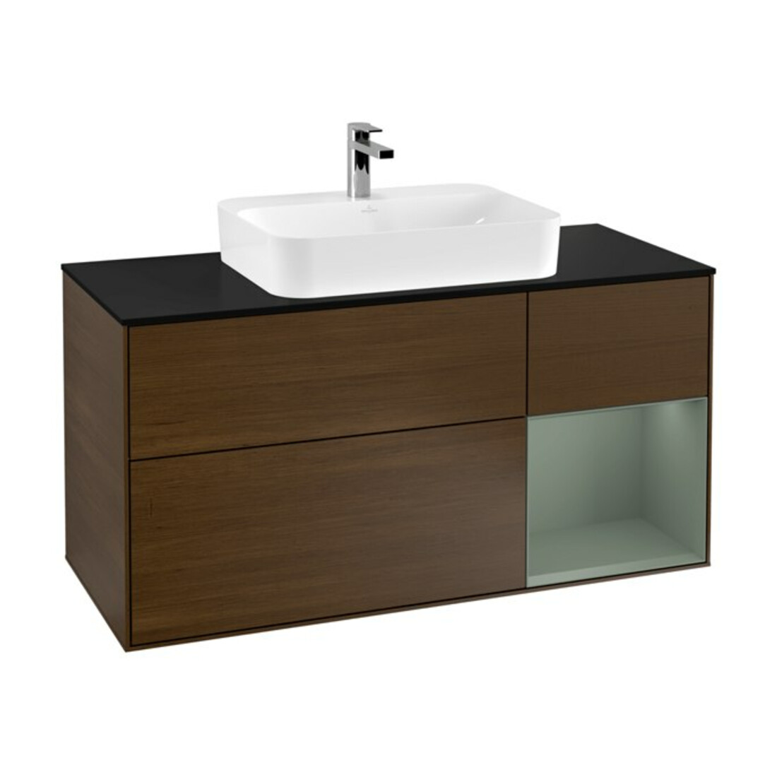 V&B Waschtischunterschrank Finion 120cm, Pl b m, Rg re Oli. m Lac, wal ven