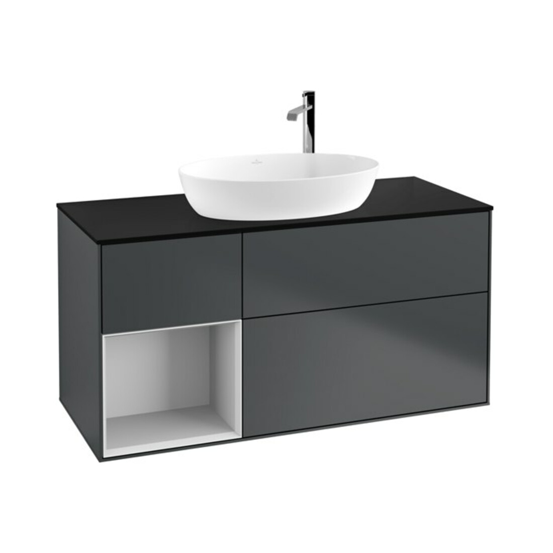 V&B Waschtischunterschrank Finion 120cm, Pl b m, Rg w m Lac, md bl. m Lac