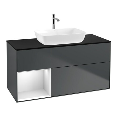 V&B Waschtischunterschrank Finion 120cm, Pl b m, Rg w m Lac, md bl. m Lac