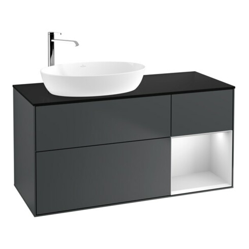 V&B Waschtischunterschrank Finion 120cm, Pl b m, Rg w m Lac, md bl. m Lac