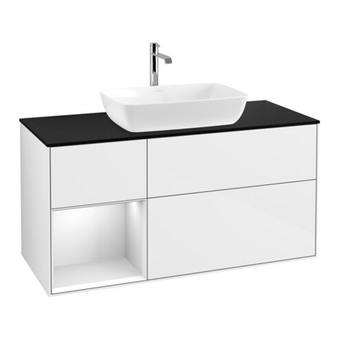 V&B Waschtischunterschrank Finion 120cm, Pl b m, Rg wh. m Lac, glo wh. Lac