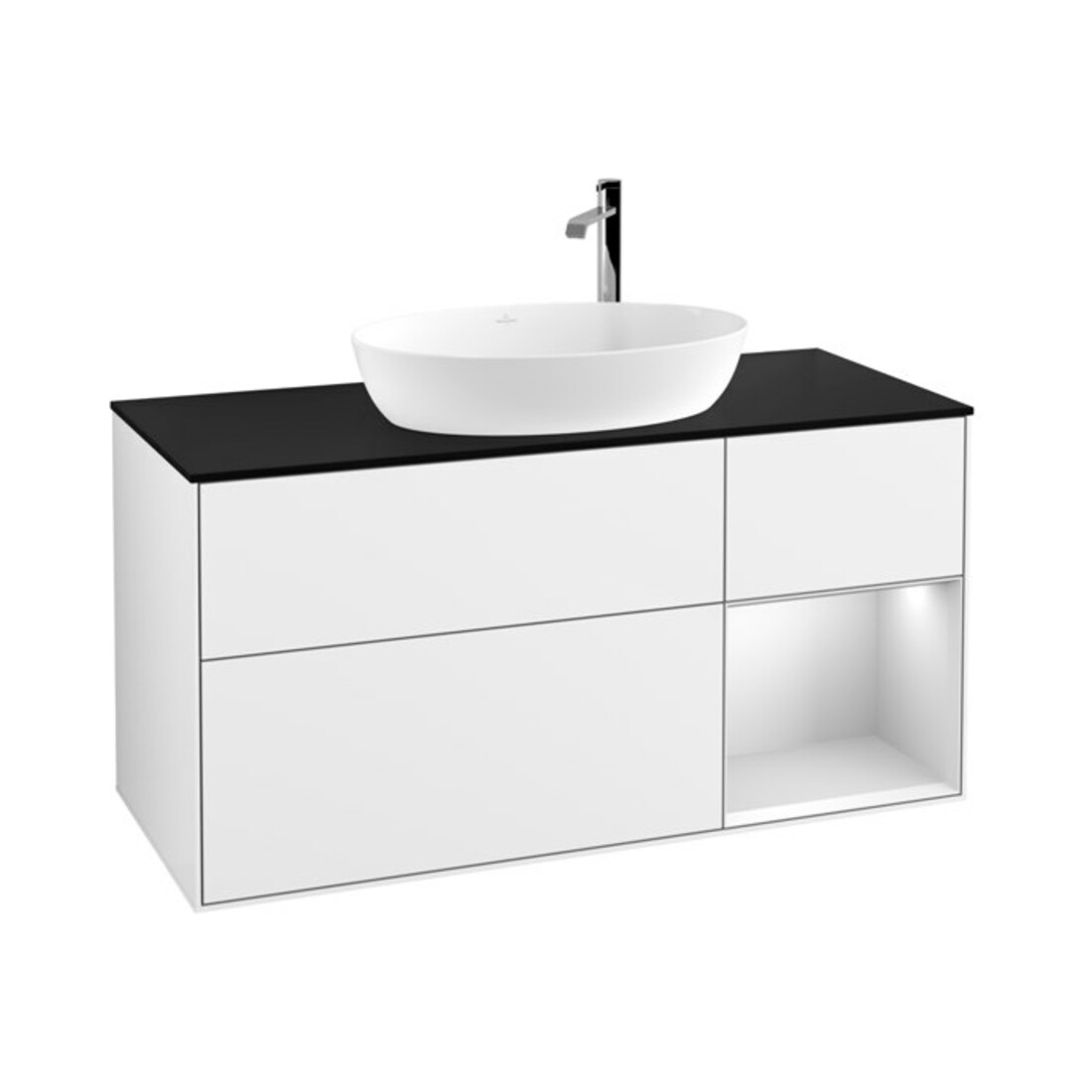 V&B Waschtischunterschrank Finion 120cm, Pl b m, Rg wh. m Lac, glo wh. Lac