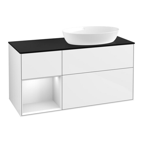 V&B Waschtischunterschrank Finion 120cm, Pl b m, Rg wh. m Lac, glo wh. Lac