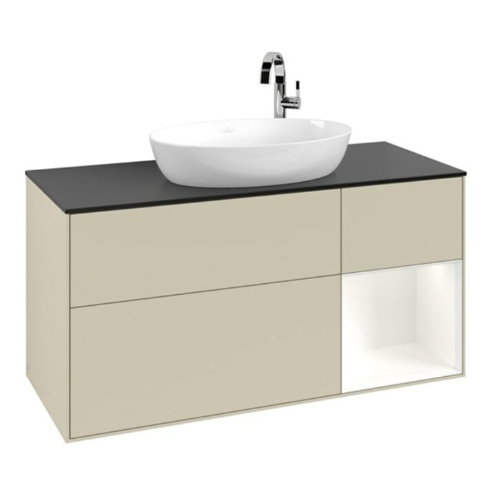 V&B Waschtischunterschrank Finion 120cm, Pl b m, Rg wh. m Lac, si Gr m Lac