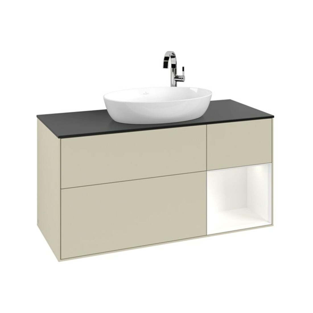 V&B Waschtischunterschrank Finion 120cm, Pl b m, Rg wh. m Lac, si Gr m Lac