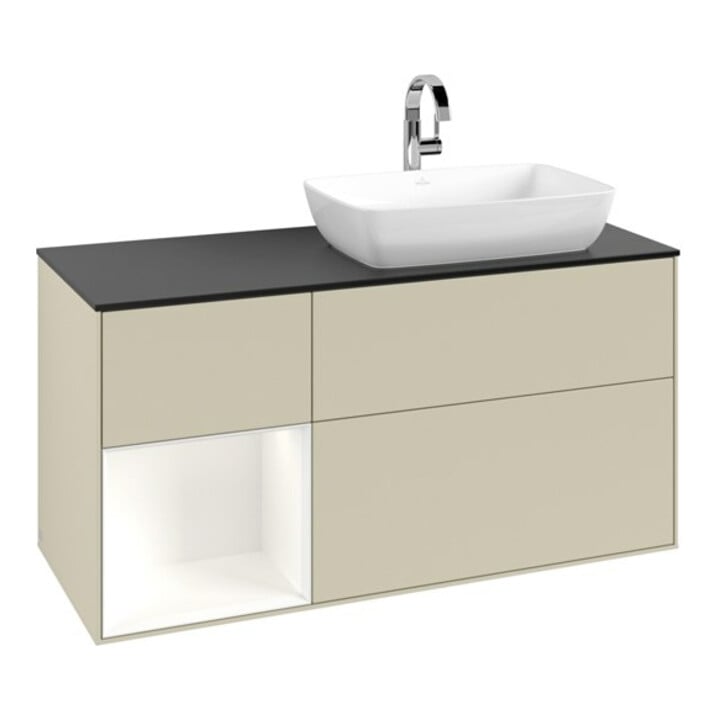 V&B Waschtischunterschrank Finion 120cm, Pl b m, Rg wh. m Lac, si Gr m Lac