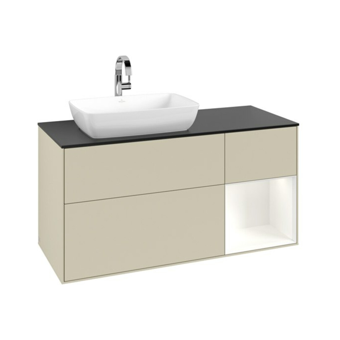 V&B Waschtischunterschrank Finion 120cm, Pl b m, Rg wh. m Lac, si Gr m Lac