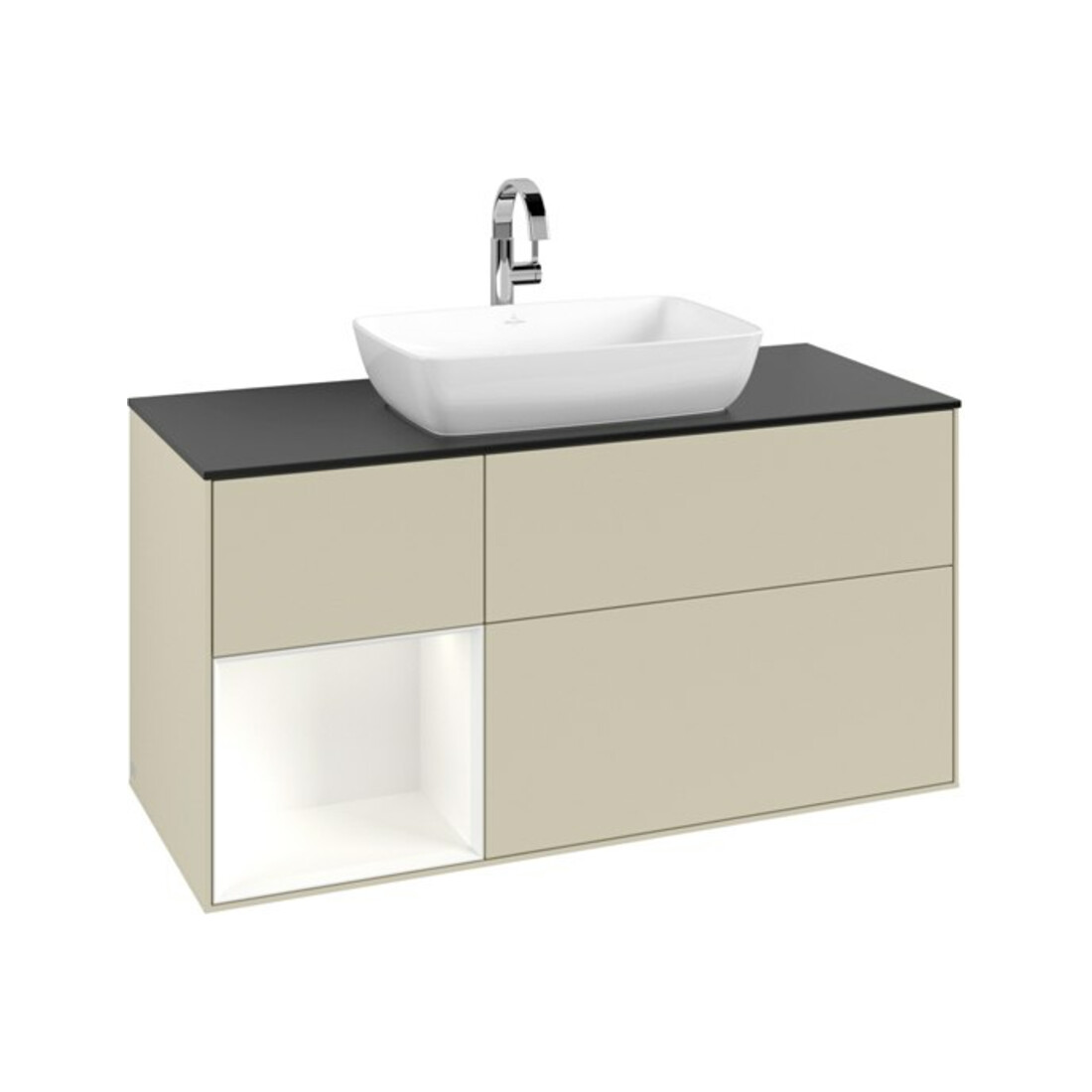 V&B Waschtischunterschrank Finion 120cm, Pl b m, Rg wh. m Lac, si Gr m Lac