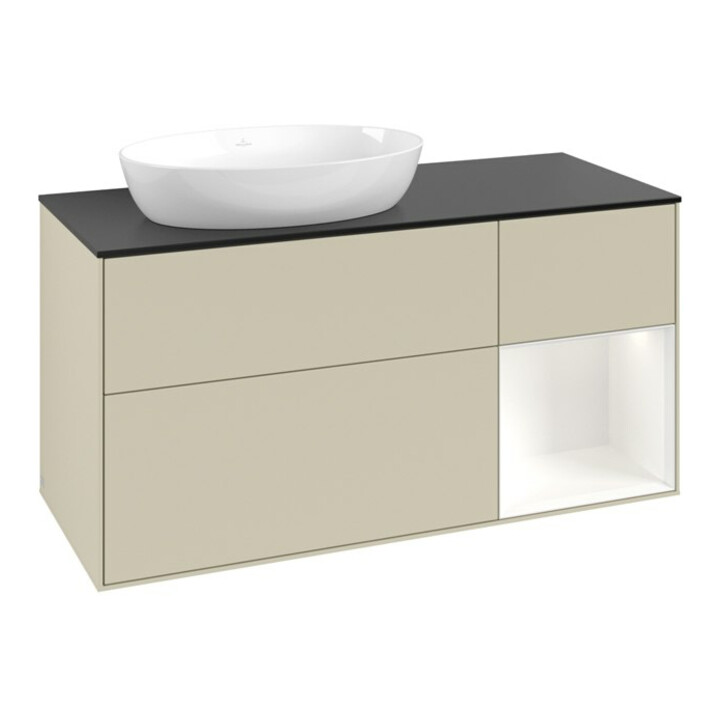 V&B Waschtischunterschrank Finion 120cm, Pl b m, Rg wh. m Lac, si Gr m Lac