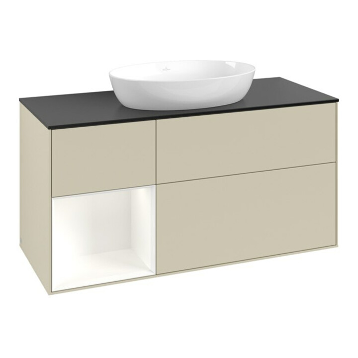 V&B Waschtischunterschrank Finion 120cm, Pl b m, Rg wh. m Lac, si Gr m Lac