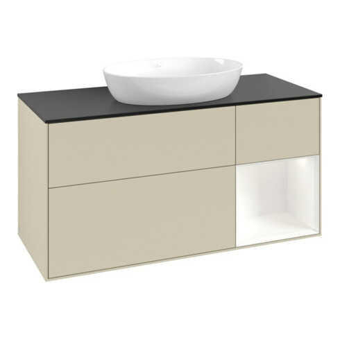 V&B Waschtischunterschrank Finion 120cm, Pl b m, Rg wh. m Lac, si Gr m Lac