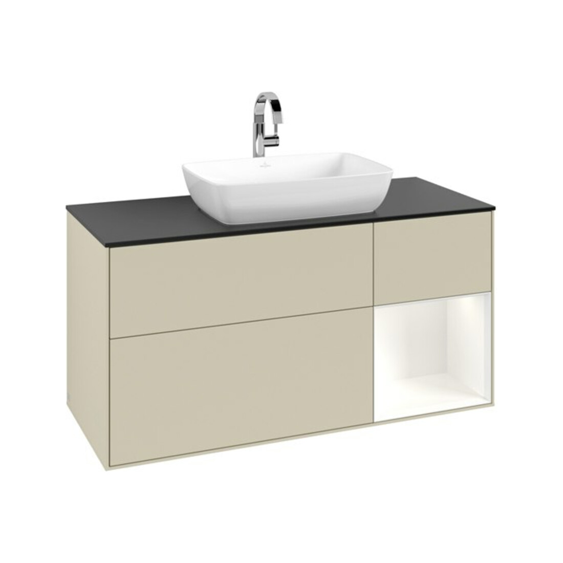 V&B Waschtischunterschrank Finion 120cm, Pl b m, Rg wh. m Lac, si Gr m Lac