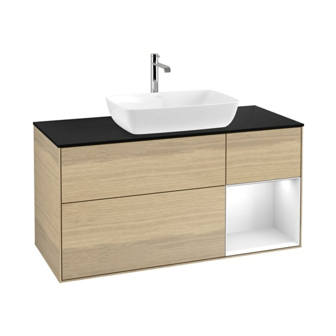 V&B Waschtischunterschrank Finion 120cm, Pl bla m, Reg glo wh. Lac, Oa ven