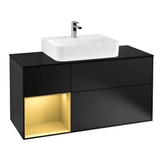 V&B Waschtischunterschrank Finion 120cm, Pl bla m, Reg li gol m, bla m Lac