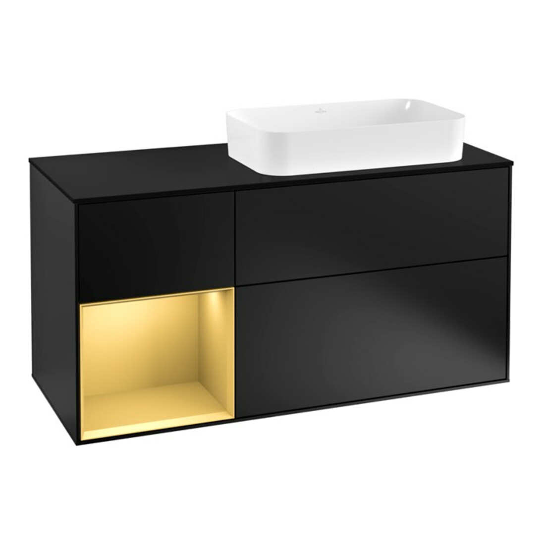 V&B Waschtischunterschrank Finion 120cm, Pl bla m, Reg li gol m, bla m Lac