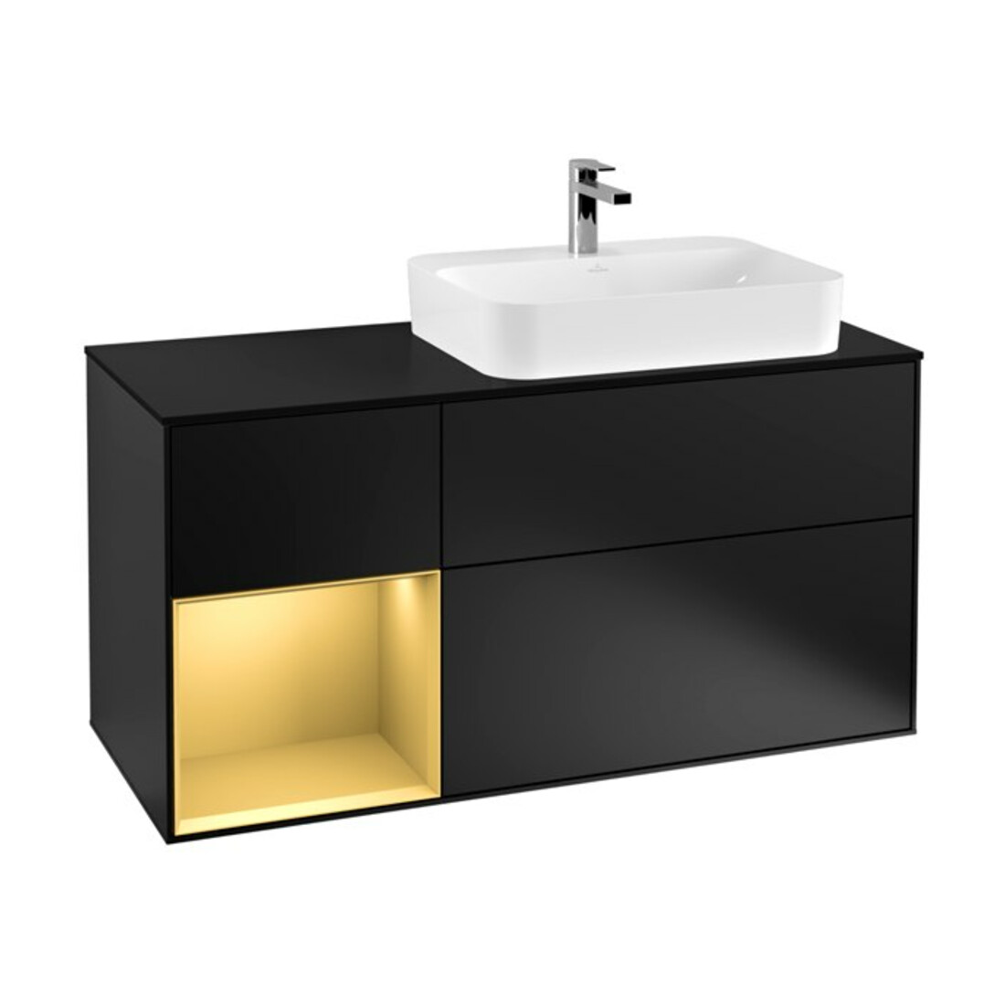 V&B Waschtischunterschrank Finion 120cm, Pl bla m, Reg li gol m, bla m Lac