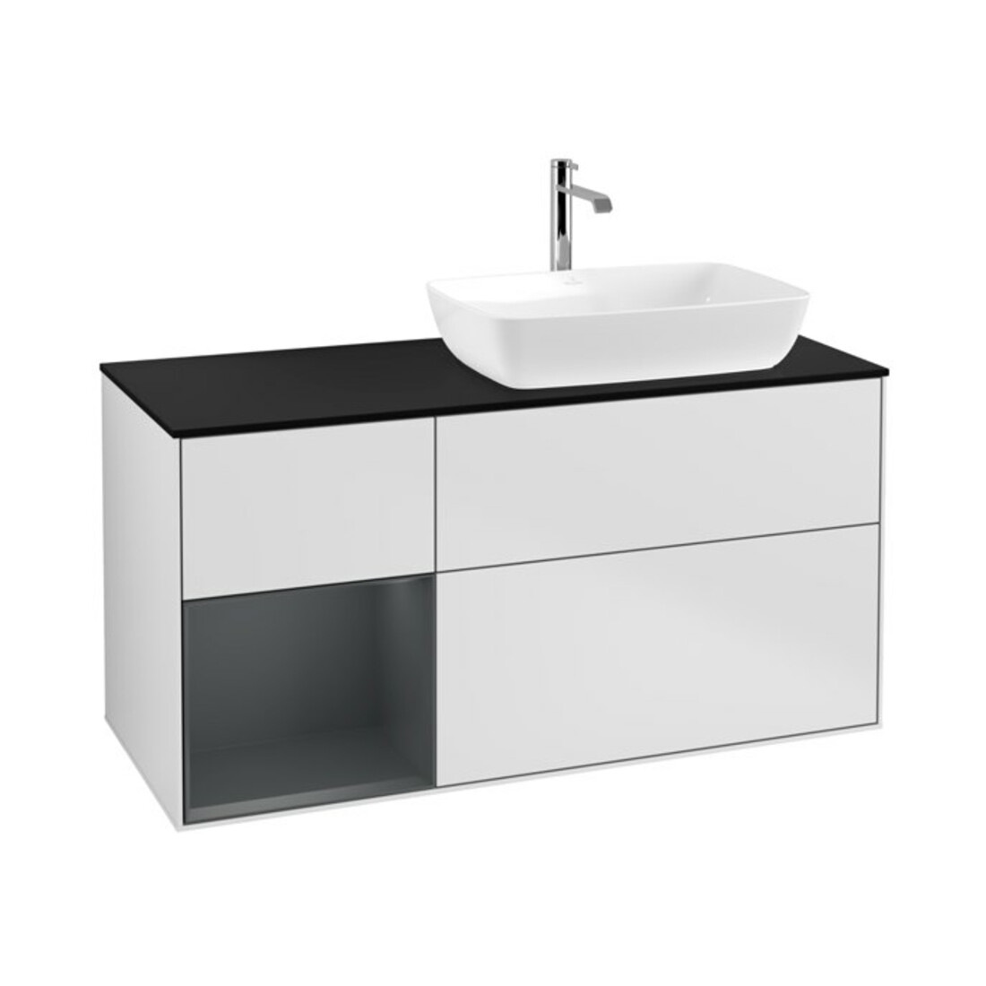 V&B Waschtischunterschrank Finion 120cm, Pl bla m, Reg md m Lac, wh. m Lac