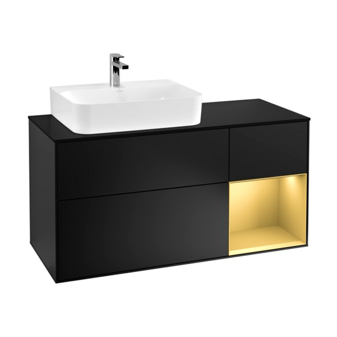 V&B Waschtischunterschrank Finion 120cm, Pl bla m, Reg re gol m, bla m Lac