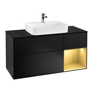 V&B Waschtischunterschrank Finion 120cm, Pl bla m, Reg re gol m, bla m Lac