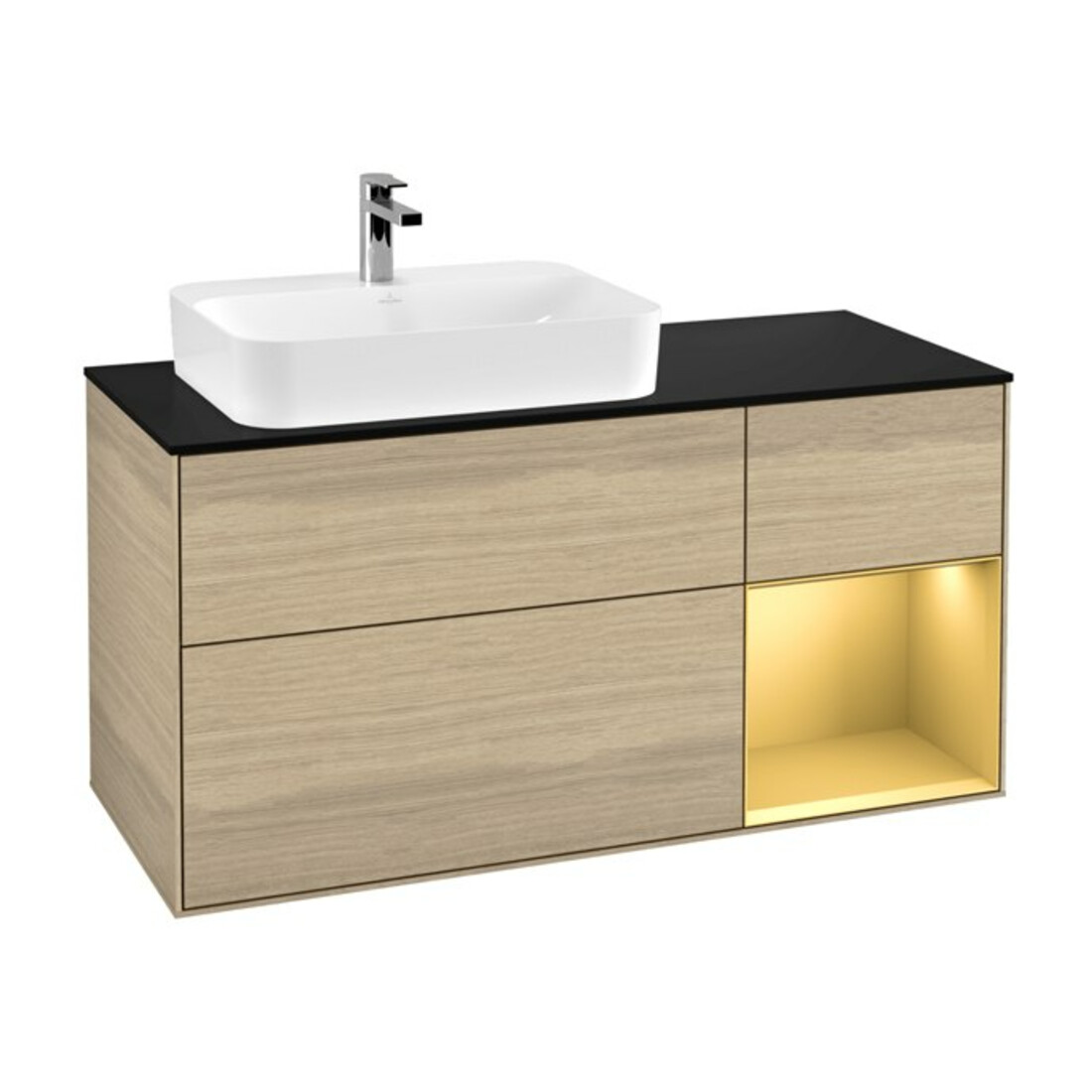 V&B Waschtischunterschrank Finion 120cm, Pl bla m, Reg re gol m, Oa ven