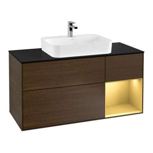 V&B Waschtischunterschrank Finion 120cm, Pl bla m, Reg re gol m, wal ven