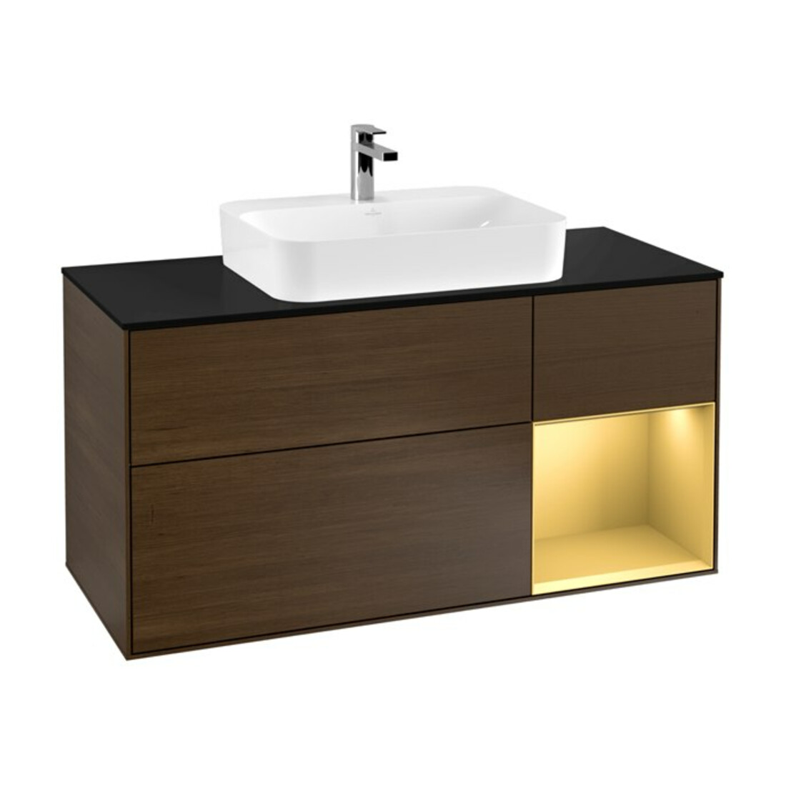 V&B Waschtischunterschrank Finion 120cm, Pl bla m, Reg re gol m, wal ven