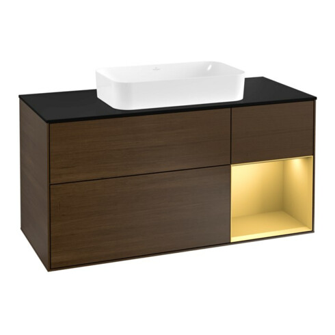 V&B Waschtischunterschrank Finion 120cm, Pl bla m, Reg re gol m, wal ven